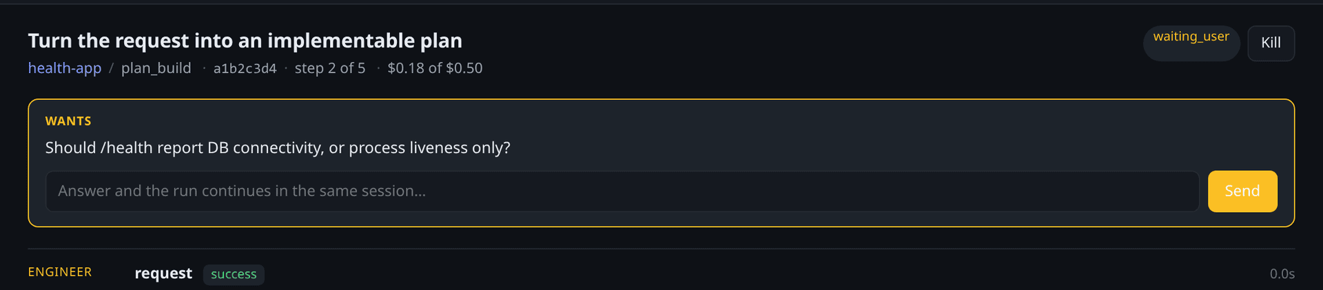 A run that stopped to ask, answered in place